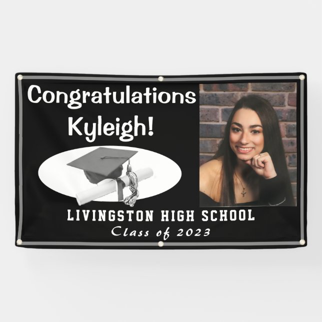 Black, Grey, & White Vinyl Graduation Photo Banner (Horizontal)