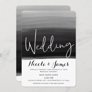Black Grey White Watercolor Modern Glam Wedding Invitation