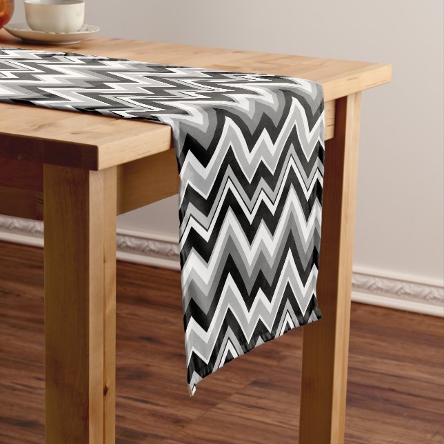 Black Grey & White Zigzag Chevron Medium Table Runner (In Situ)