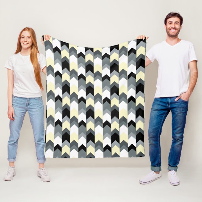 Black , grey, yellow chevron throw pillow fleece blanket (In Situ)