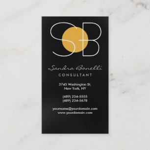 Black Grey Yellow Monogram Business Card
