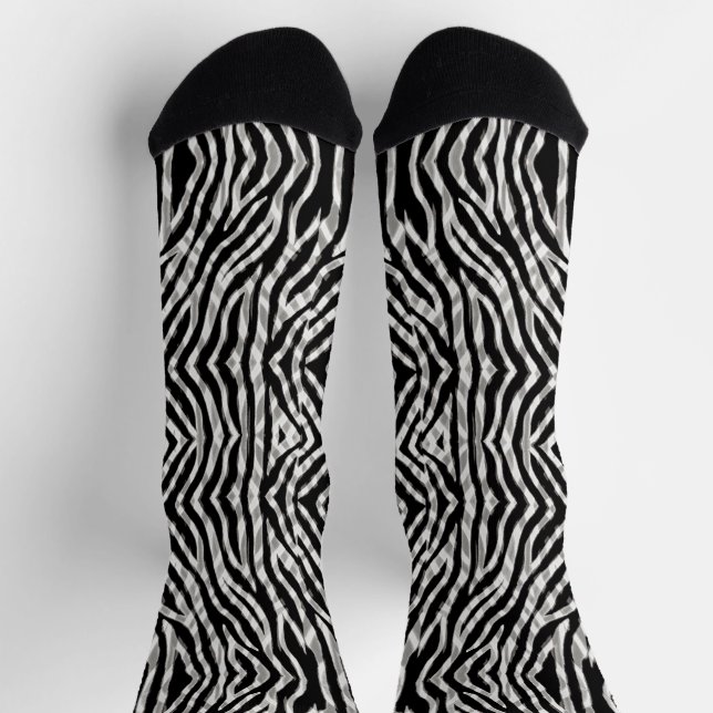 Black Grey Zebra Stripe Double Exposed Socks (Top)