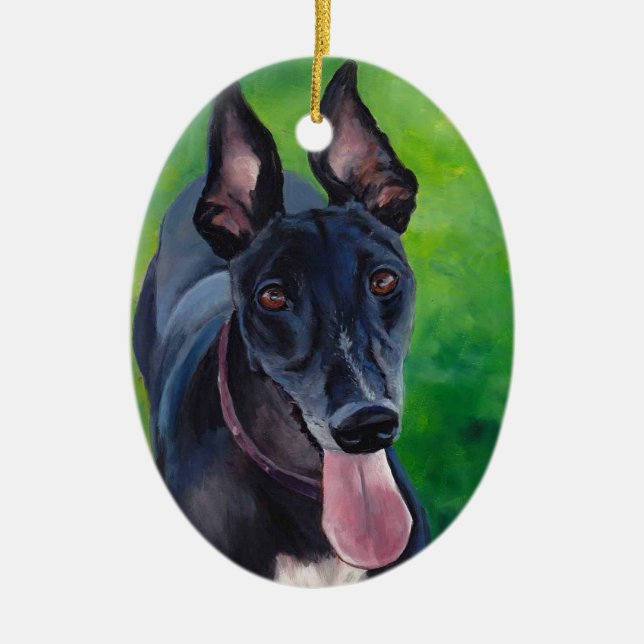 Black Greyhound Dog Art Ornament (Front)
