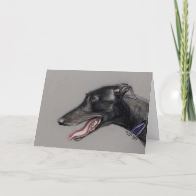 Black Greyhound Original Dog Art Greeting Card (Front)