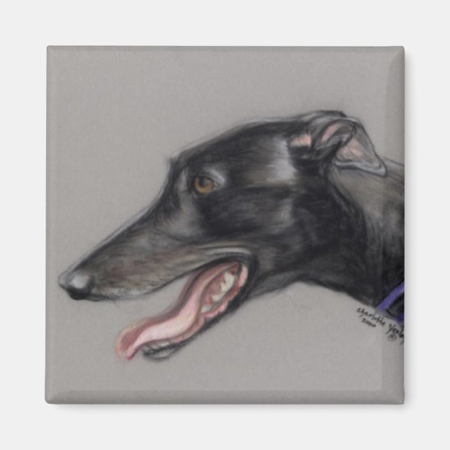Black Greyhound Original Dog Art Magnet (Front)