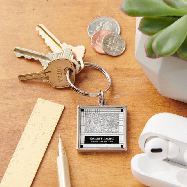 Black Grid Photo Key Ring (Desk)