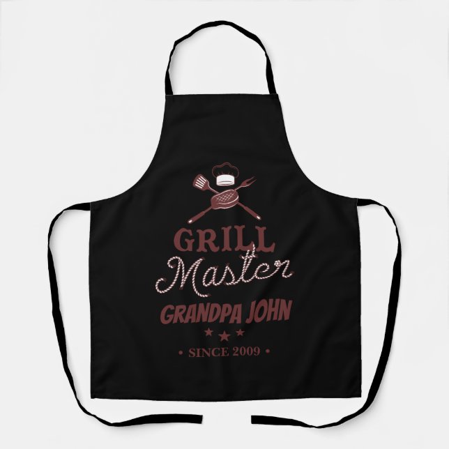 Black Grill Master Grandpa Personalised Apron (Front)