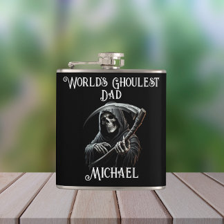 Black Grim Reaper World's Ghoulest Coolest Dad Hip Flask