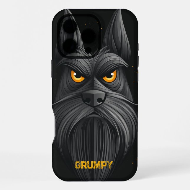 Black Grumpy Schnauzer Portrait iPhone Case (Back)