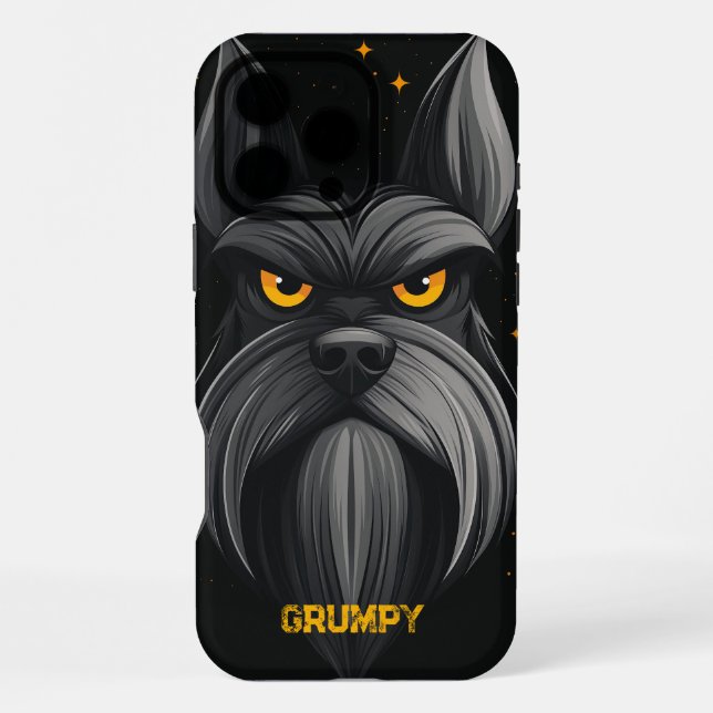 Black Grumpy Schnauzer Portrait iPhone Case (Back)