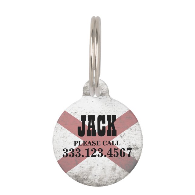 Black Grunge Alabama State Flag Pet Tag (Front)