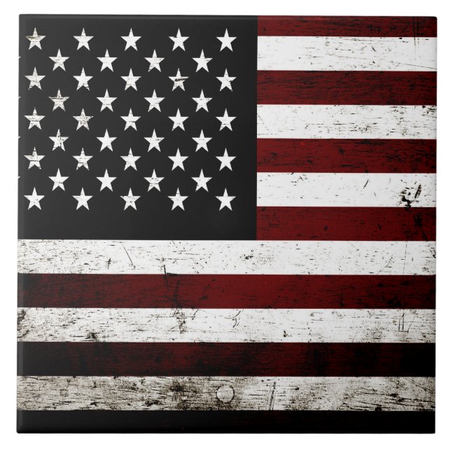 Black Grunge American Flag Tile (Front)