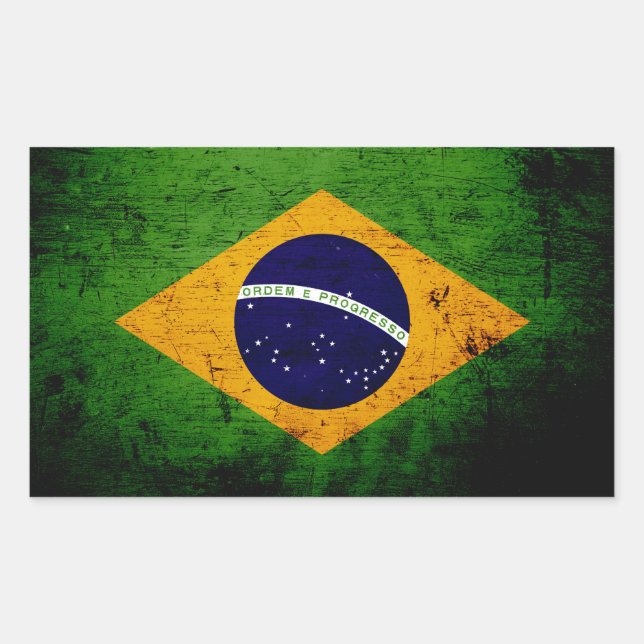 Black Grunge Brazil Flag Rectangular Sticker (Front)