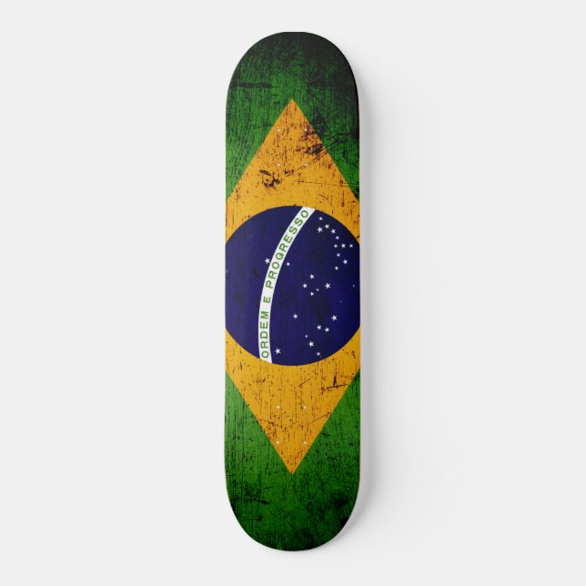 Black Grunge Brazil Flag Skateboard (Front)