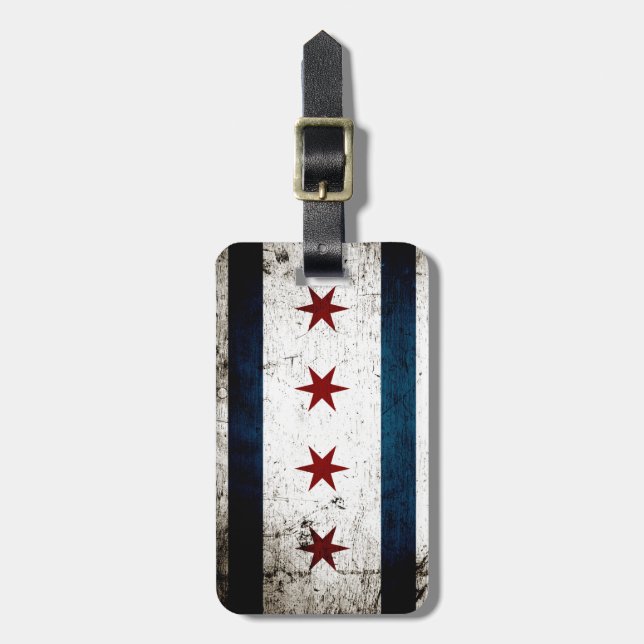 Black Grunge Chicago Flag Luggage Tag (Front Vertical)