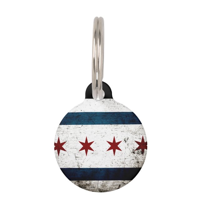 Black Grunge Chicago Flag Pet Tag (Front)