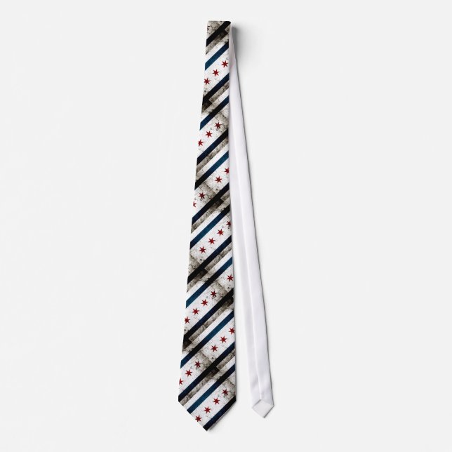 Black Grunge Chicago Flag Tie (Front)