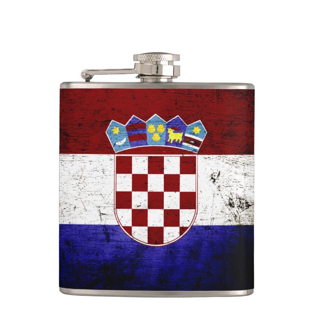 Black Grunge Croatia Flag Hip Flask (Front)