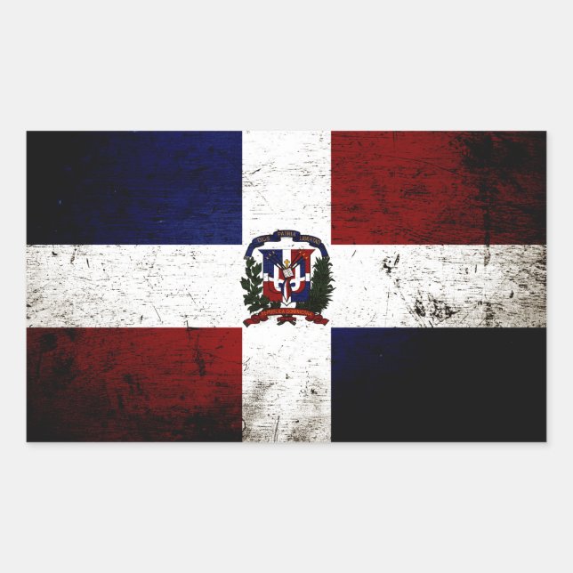 Black Grunge Dominican Republic Flag Rectangular Sticker (Front)