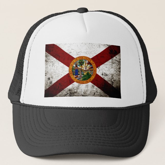Black Grunge Florida State Flag Trucker Hat (Front)