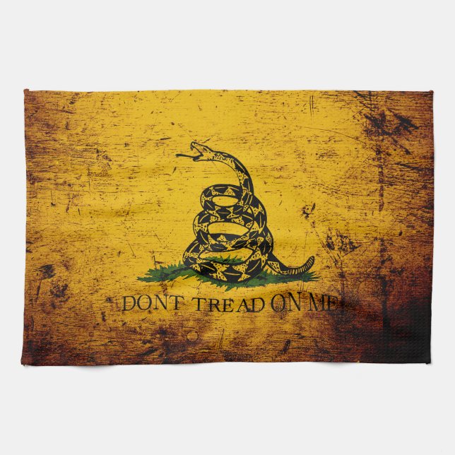 Black Grunge Gadsden Flag Tea Towel (Horizontal)