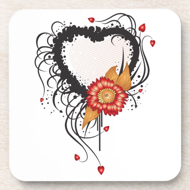 Black Grunge Heart Sunflower Coaster (Front)