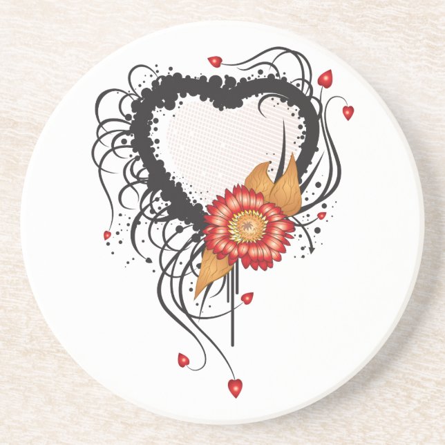 Black Grunge Heart Sunflower Coaster (Front)