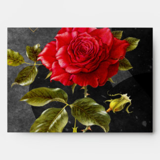 Black Grunge Hearts with Red Rose Envelopes