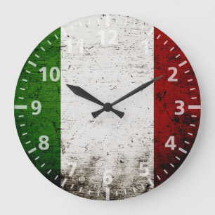 Black Grunge Italy Flag Large Clock
