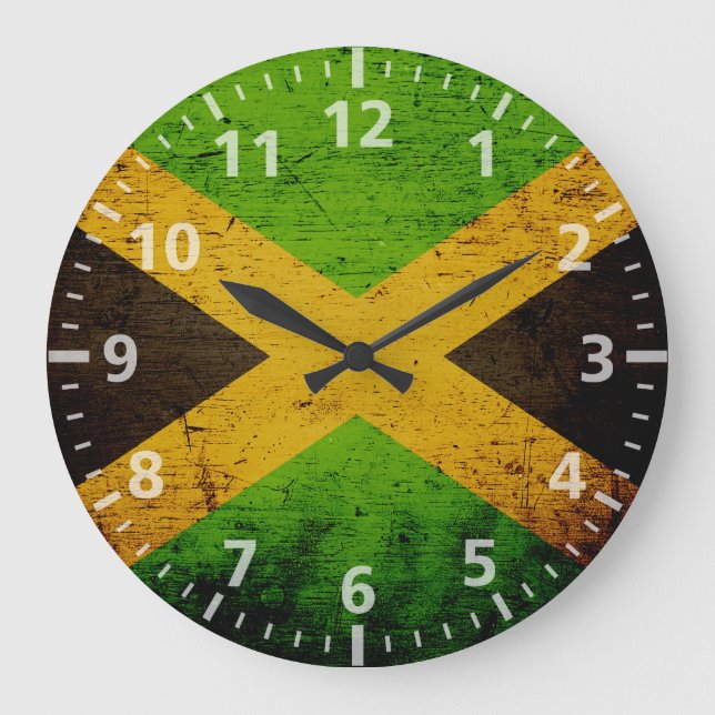 Black Grunge Jamaica Flag Large Clock (Front)