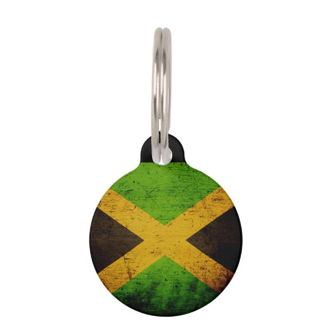 Black Grunge Jamaica Flag Pet Tag (Front)