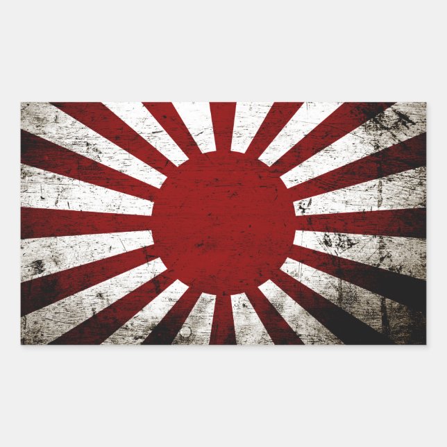 Black Grunge Japan Rising Sun Flag Rectangular Sticker (Front)
