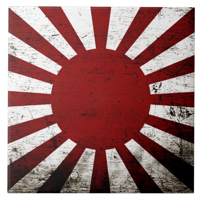 Black Grunge Japan Rising Sun Flag Tile (Front)