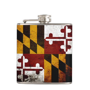 Black Grunge Maryland State Flag Hip Flask