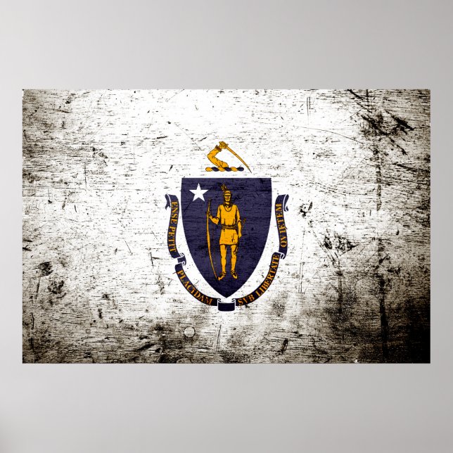 Black Grunge Massachusetts State Flag Poster (Front)