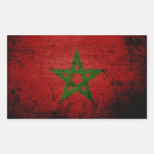 Black Grunge Morocco Flag Rectangular Sticker