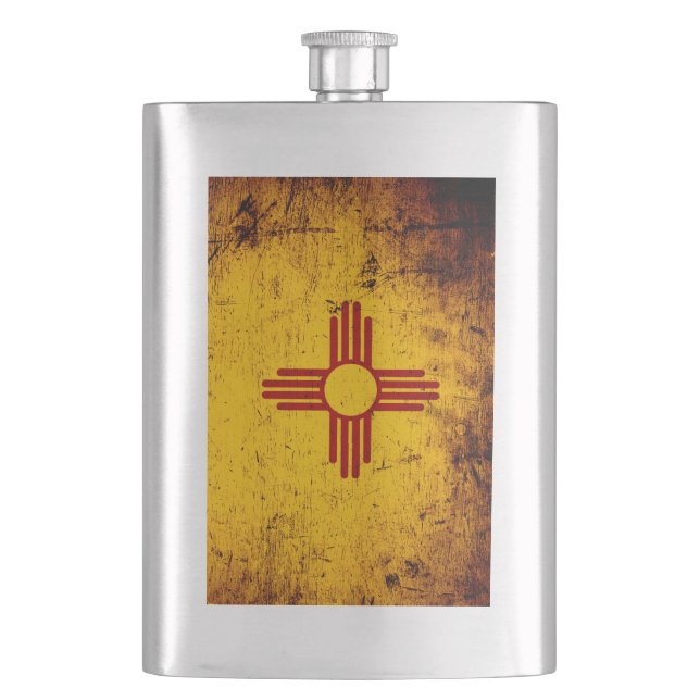 Black Grunge New Mexico State Flag Hip Flask (Front)