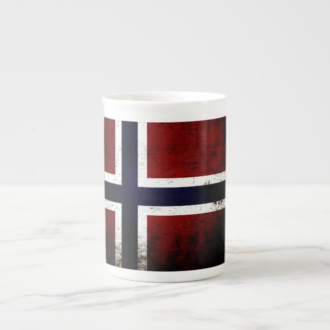 Black Grunge Norway Flag Bone China Mug (Front)