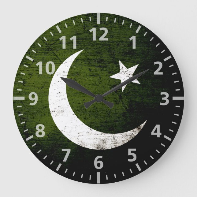 Black Grunge Pakistan Flag Large Clock (Front)