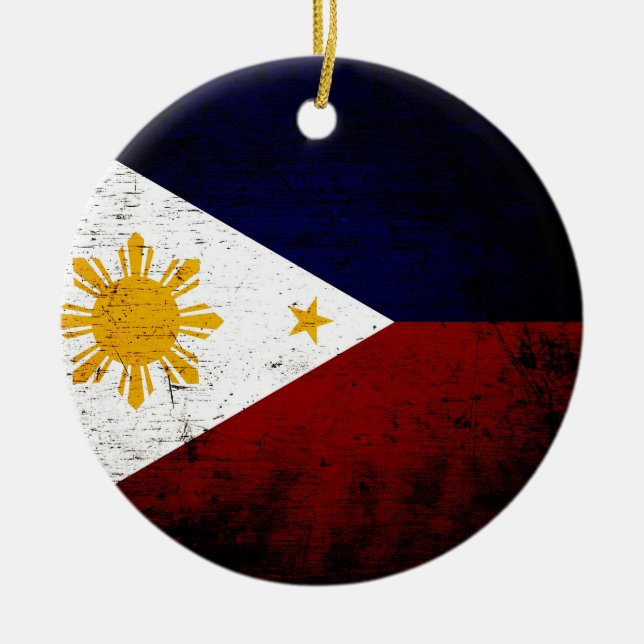 Black Grunge Philippines Flag Ceramic Tree Decoration (Front)