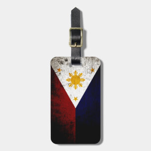 Black Grunge Philippines Flag Luggage Tag