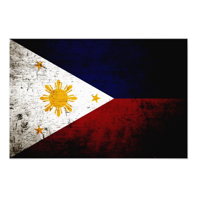 Black Grunge Philippines Flag Photo Print (Front)