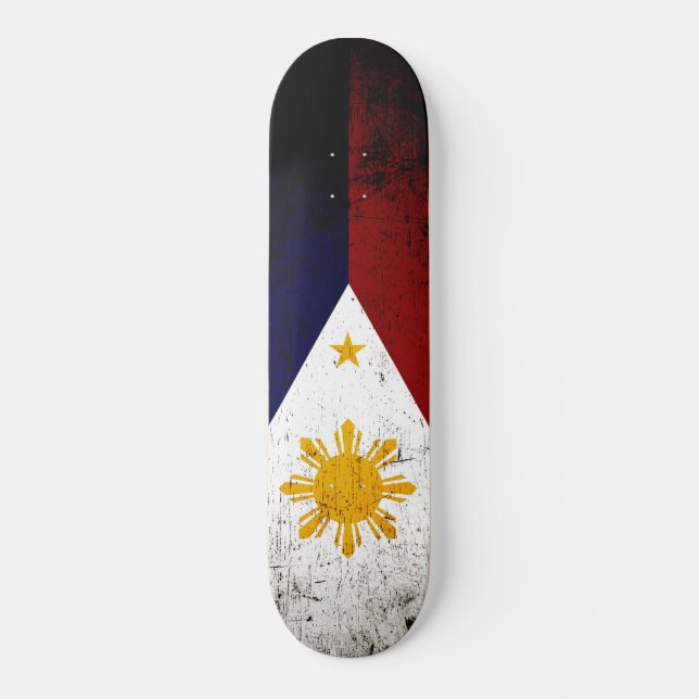 Black Grunge Philippines Flag Skateboard (Front)