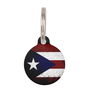 Black Grunge Puerto Rico Flag Pet Tag