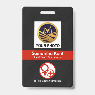 Black Grunge Red Stripe Photo Template Healthcare ID Badge