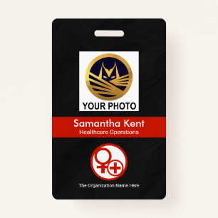 Black Grunge Red Stripe Photo Template Healthcare ID Badge
