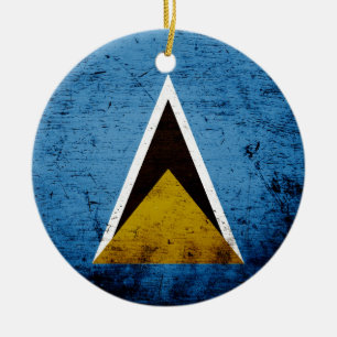 Black Grunge Saint Lucia Flag Ceramic Tree Decoration