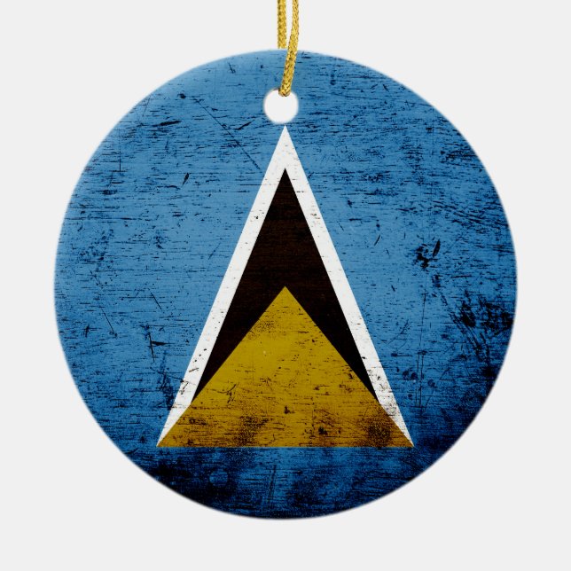 Black Grunge Saint Lucia Flag Ceramic Tree Decoration (Front)