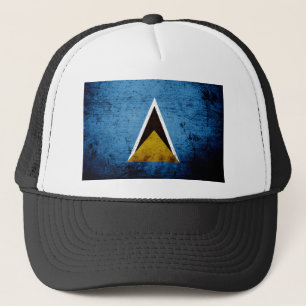 Black Grunge Saint Lucia Flag Trucker Hat
