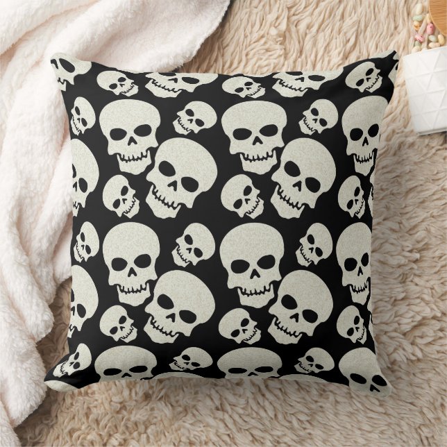 Black Grunge Skull Design Cushion (Blanket)